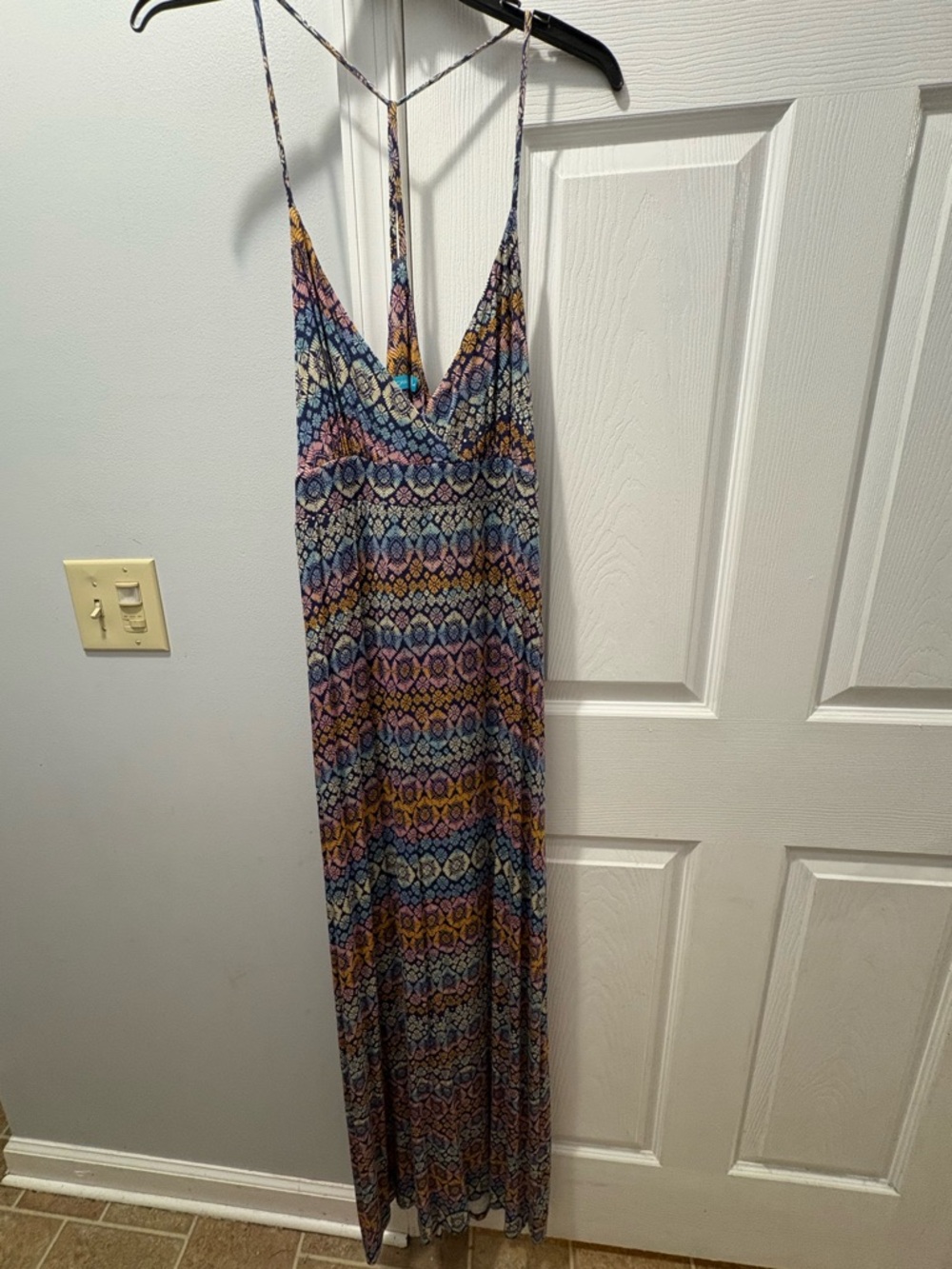 Tori Richard Navy Floral Print Spaghetti Strap Maxi Dress Size Large